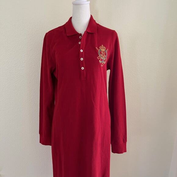 Ralph Lauren Sport Dress Red Long Sleeve Midi SZL - Picture 1 of 10